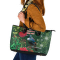 Tui Meri Kirihimete Personalised Leather Tote Bag Pohutukawa Flowers Green Motif - Aussie Hoodie