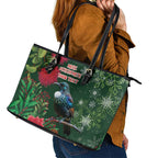 Tui Meri Kirihimete Personalised Leather Tote Bag Pohutukawa Flowers Green Motif - Aussie Hoodie