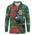 Tui Meri Kirihimete Personalised Long Sleeve Polo Shirt Pohutukawa Flowers Green Motif - Aussie Hoodie