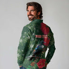 Tui Meri Kirihimete Personalised Long Sleeve Polo Shirt Pohutukawa Flowers Green Motif - Aussie Hoodie