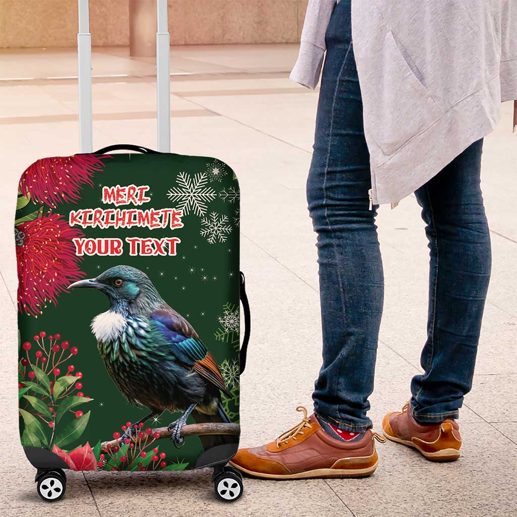 Tui Meri Kirihimete Personalised Luggage Cover Pohutukawa Flowers Green Motif - Aussie Hoodie