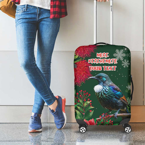 Tui Meri Kirihimete Personalised Luggage Cover Pohutukawa Flowers Green Motif - Aussie Hoodie
