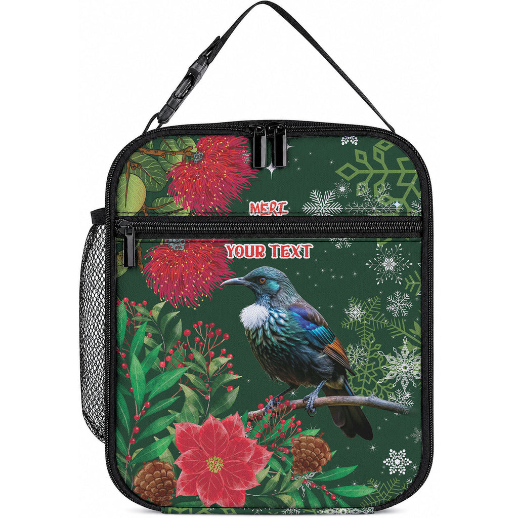 Tui Meri Kirihimete Personalised Lunch Bag Pohutukawa Flowers Green Motif