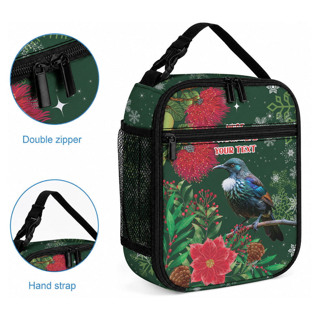 Tui Meri Kirihimete Personalised Lunch Bag Pohutukawa Flowers Green Motif