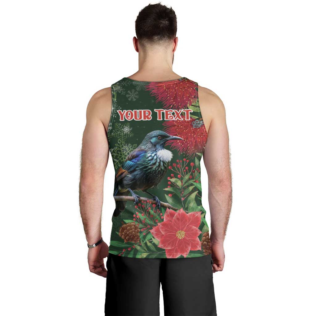 Tui Meri Kirihimete Personalised Men Tank Top Pohutukawa Flowers Green Motif - Aussie Hoodie
