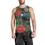 Tui Meri Kirihimete Personalised Men Tank Top Pohutukawa Flowers Green Motif - Aussie Hoodie