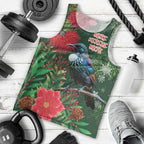 Tui Meri Kirihimete Personalised Men Tank Top Pohutukawa Flowers Green Motif - Aussie Hoodie