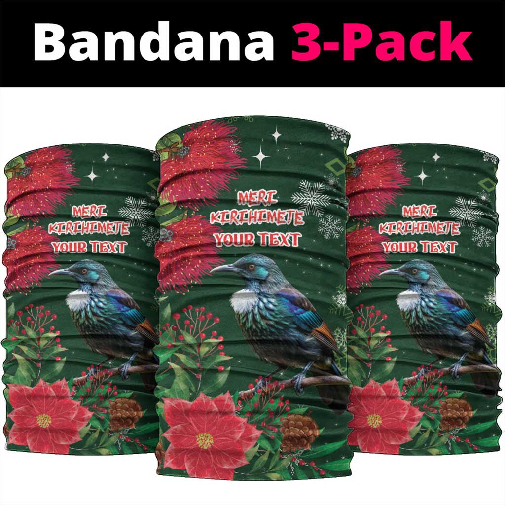 Tui Meri Kirihimete Personalised Neck Gaiter Pohutukawa Flowers Green Motif - Aussie Hoodie