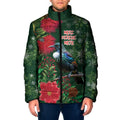 Tui Meri Kirihimete Personalised Padded Jacket Pohutukawa Flowers Green Motif - Aussie Hoodie