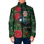 Tui Meri Kirihimete Personalised Padded Jacket Pohutukawa Flowers Green Motif - Aussie Hoodie