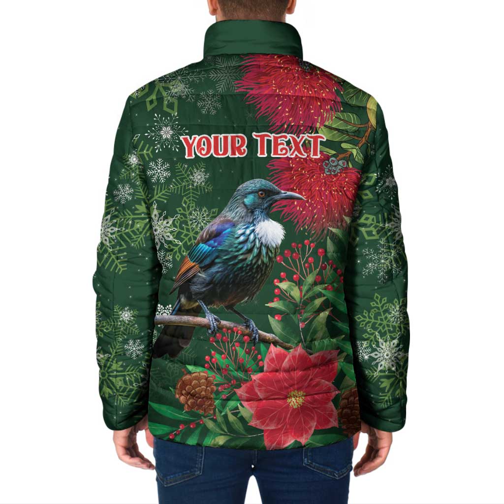 Tui Meri Kirihimete Personalised Padded Jacket Pohutukawa Flowers Green Motif - Aussie Hoodie