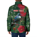 Tui Meri Kirihimete Personalised Padded Jacket Pohutukawa Flowers Green Motif - Aussie Hoodie