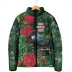 Tui Meri Kirihimete Personalised Padded Jacket Pohutukawa Flowers Green Motif - Aussie Hoodie