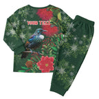 Tui Meri Kirihimete Personalised Christmas Pajama Set Pohutukawa Flowers Green Motif - Aussie Hoodie