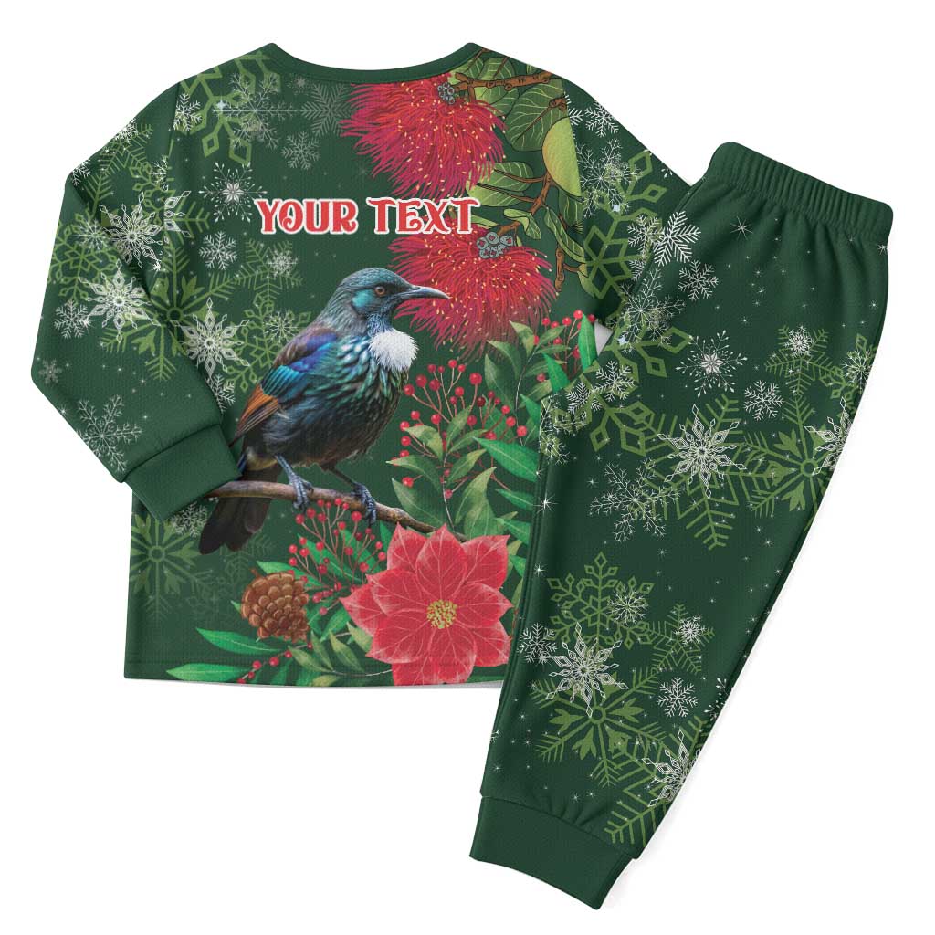 Tui Meri Kirihimete Personalised Christmas Pajama Set Pohutukawa Flowers Green Motif - Aussie Hoodie