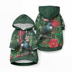 Tui Meri Kirihimete Personalised Pet Hoodie Pohutukawa Flowers Green Motif