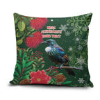 Tui Meri Kirihimete Personalised Pillow Cover Pohutukawa Flowers Green Motif - Aussie Hoodie