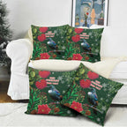 Tui Meri Kirihimete Personalised Pillow Cover Pohutukawa Flowers Green Motif - Aussie Hoodie