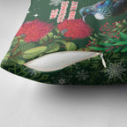 Tui Meri Kirihimete Personalised Pillow Cover Pohutukawa Flowers Green Motif - Aussie Hoodie