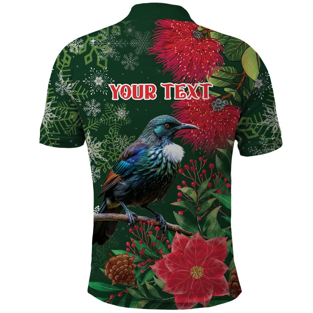 Tui Meri Kirihimete Personalised Polo Shirt Pohutukawa Flowers Green Motif - Aussie Hoodie