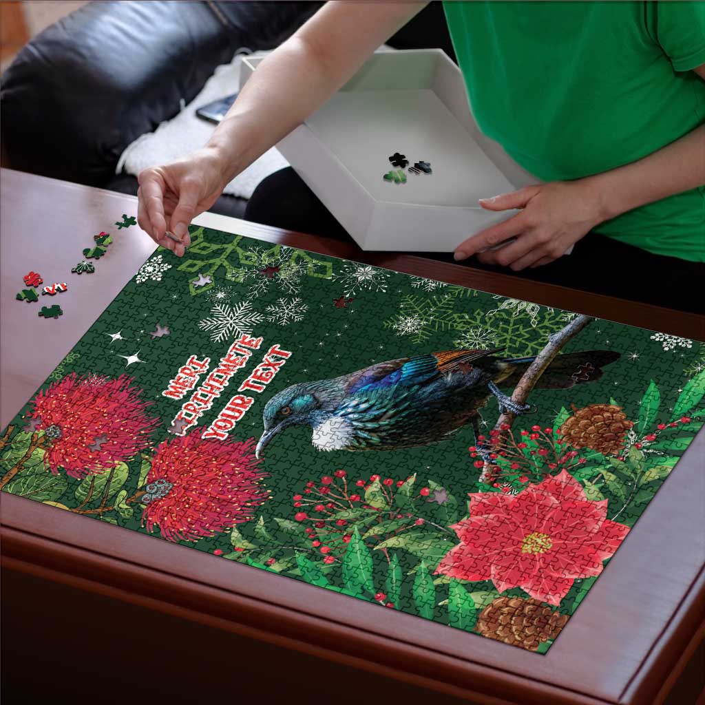 Tui Meri Kirihimete Personalised Puzzle Pohutukawa Flowers Green Motif - Aussie Hoodie