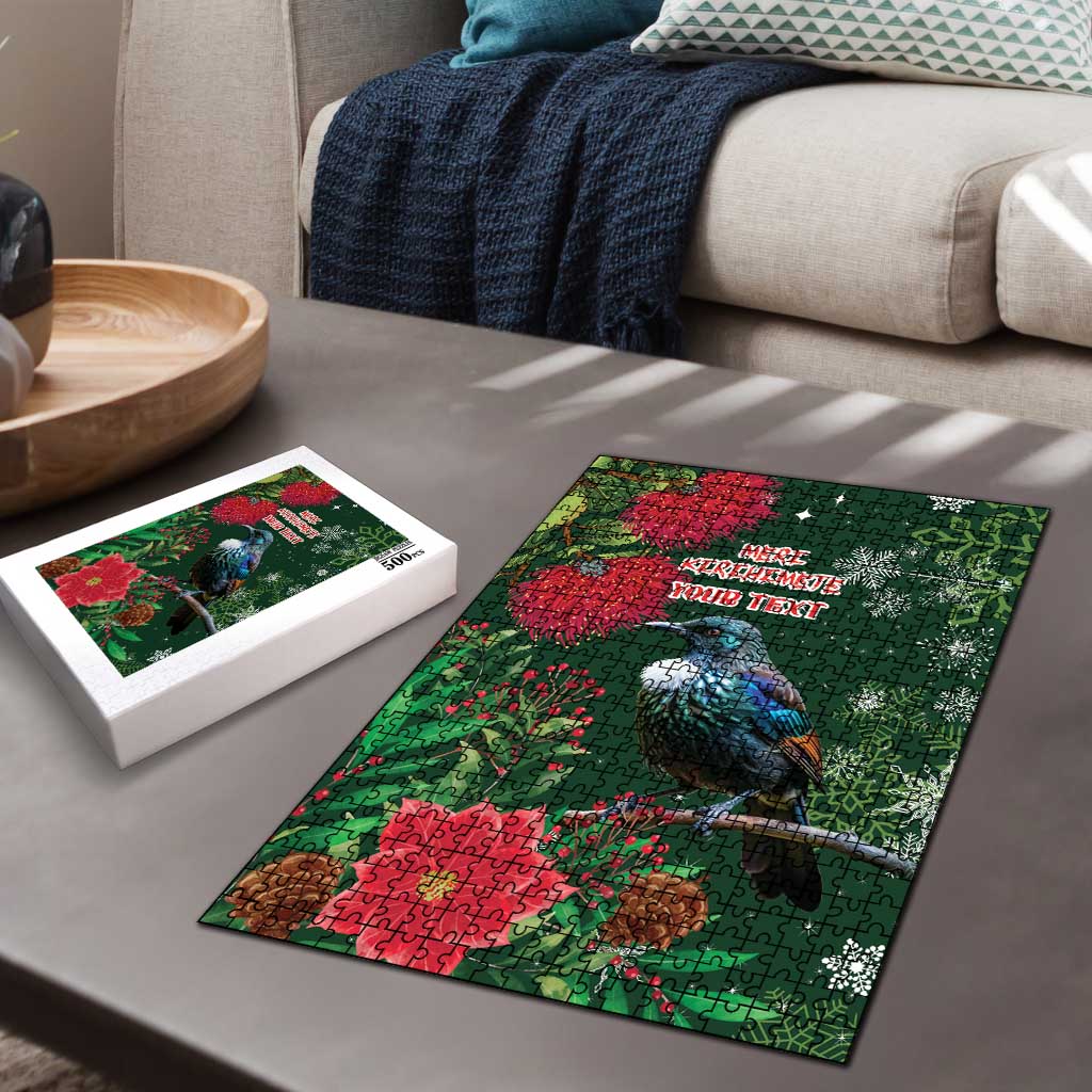 Tui Meri Kirihimete Personalised Puzzle Pohutukawa Flowers Green Motif - Aussie Hoodie