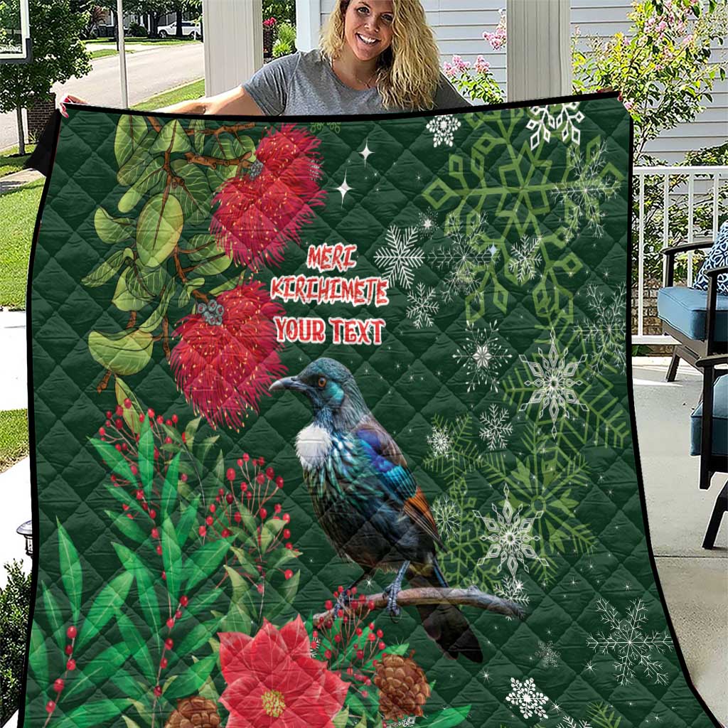 Tui Meri Kirihimete Personalised Quilt Pohutukawa Flowers Green Motif - Aussie Hoodie