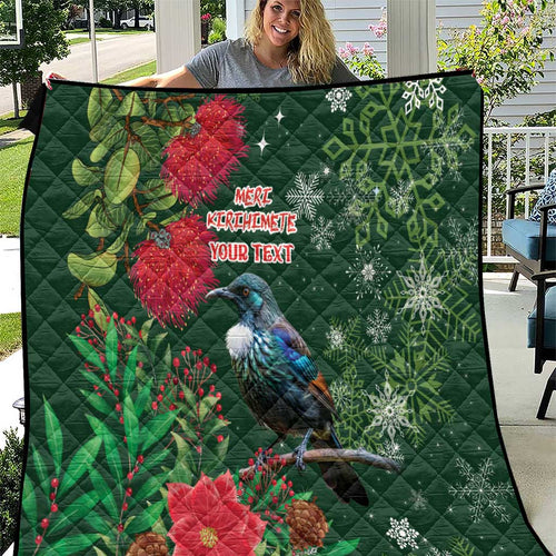 Tui Meri Kirihimete Personalised Quilt Pohutukawa Flowers Green Motif - Aussie Hoodie