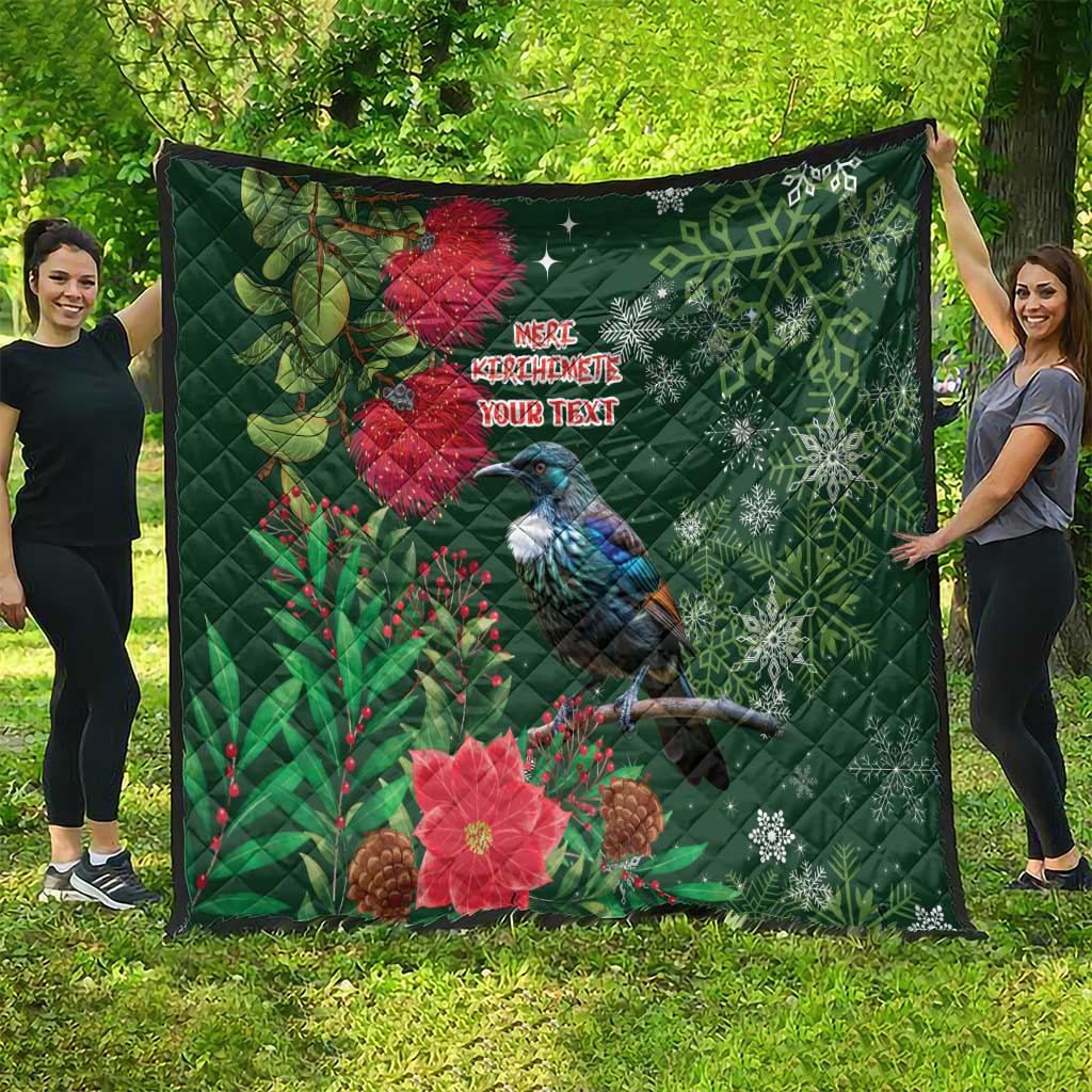 Tui Meri Kirihimete Personalised Quilt Pohutukawa Flowers Green Motif - Aussie Hoodie