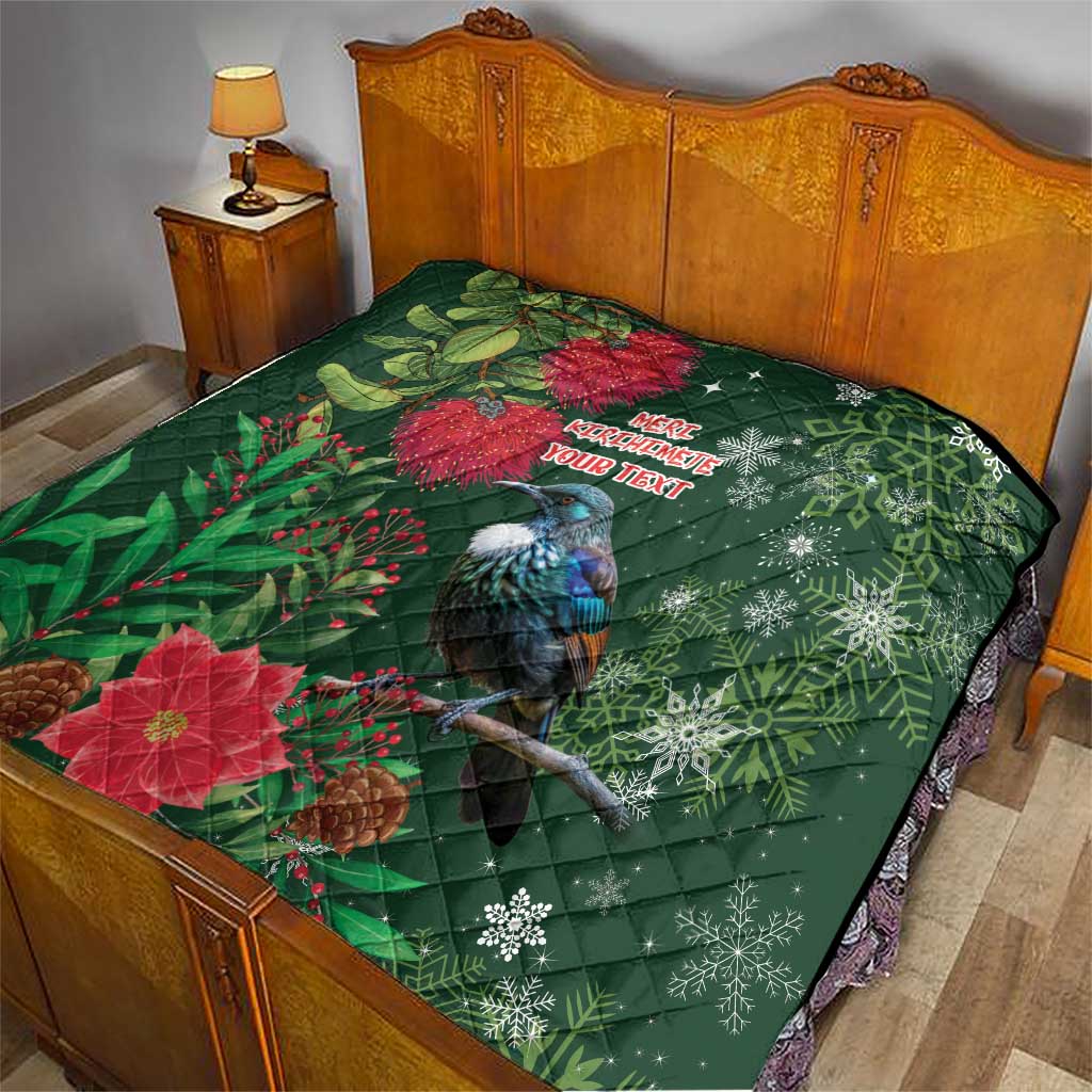 Tui Meri Kirihimete Personalised Quilt Pohutukawa Flowers Green Motif - Aussie Hoodie
