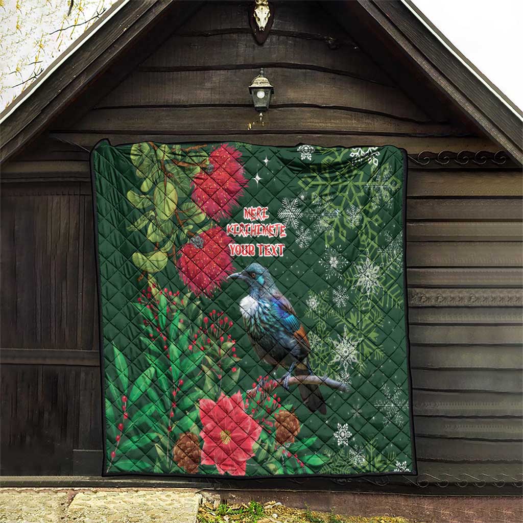 Tui Meri Kirihimete Personalised Quilt Pohutukawa Flowers Green Motif - Aussie Hoodie