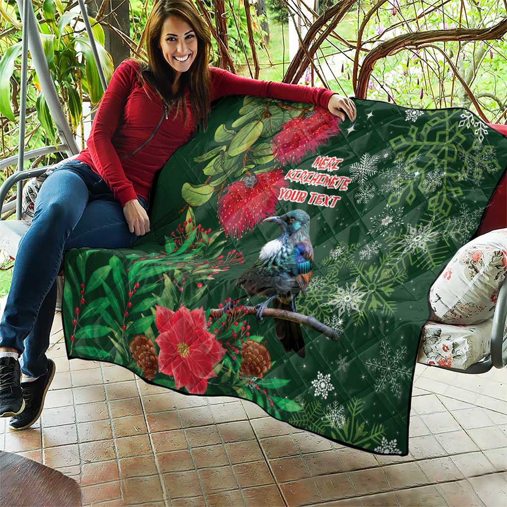 Tui Meri Kirihimete Personalised Quilt Pohutukawa Flowers Green Motif - Aussie Hoodie