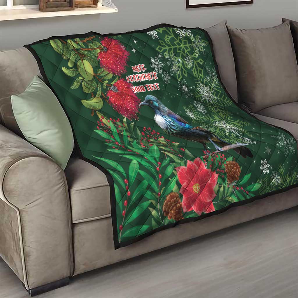 Tui Meri Kirihimete Personalised Quilt Pohutukawa Flowers Green Motif - Aussie Hoodie