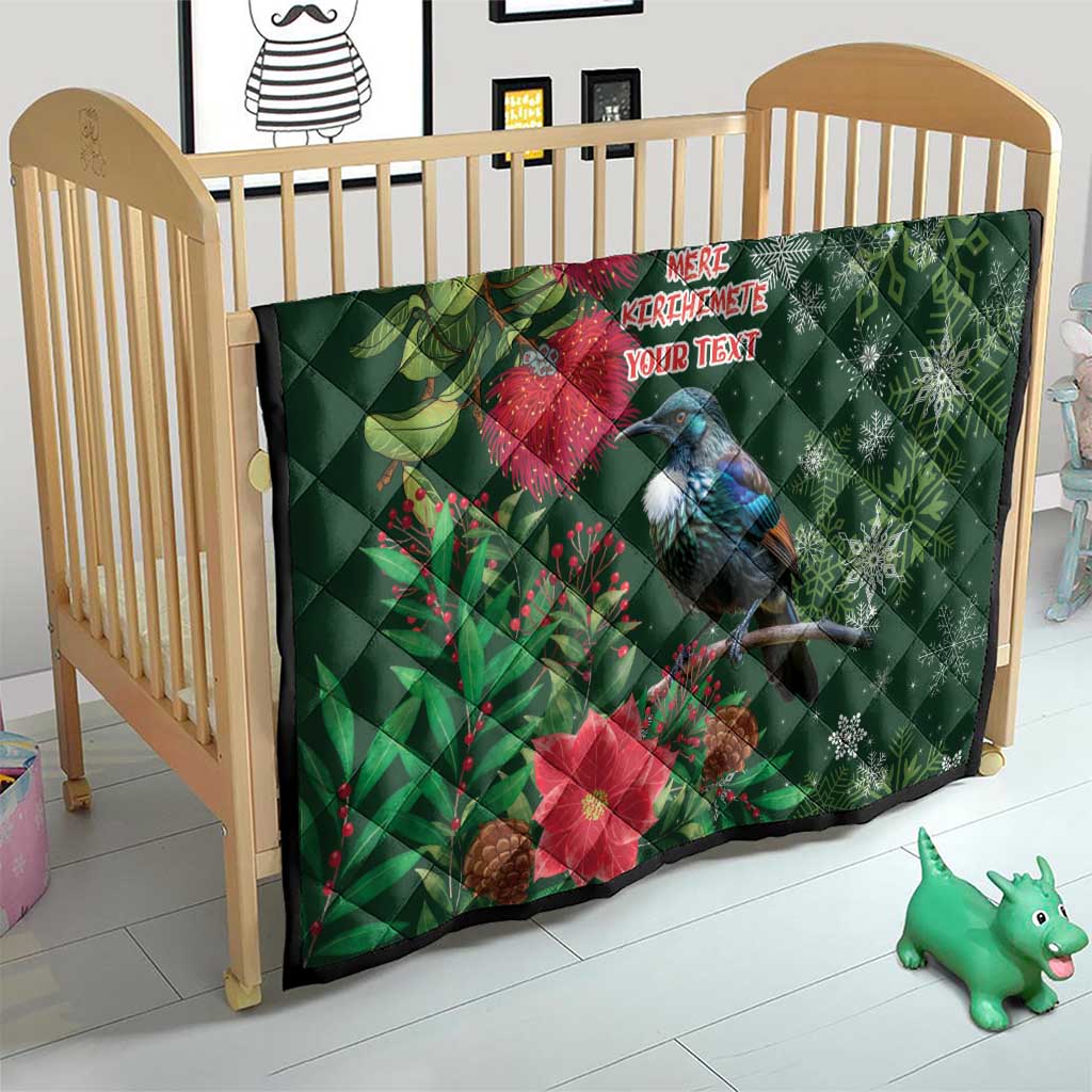 Tui Meri Kirihimete Personalised Quilt Pohutukawa Flowers Green Motif - Aussie Hoodie