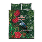 Tui Meri Kirihimete Personalised Quilt Bed Set Pohutukawa Flowers Green Motif - Aussie Hoodie