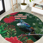 Tui Meri Kirihimete Personalised Round Carpet Pohutukawa Flowers Green Motif - Aussie Hoodie