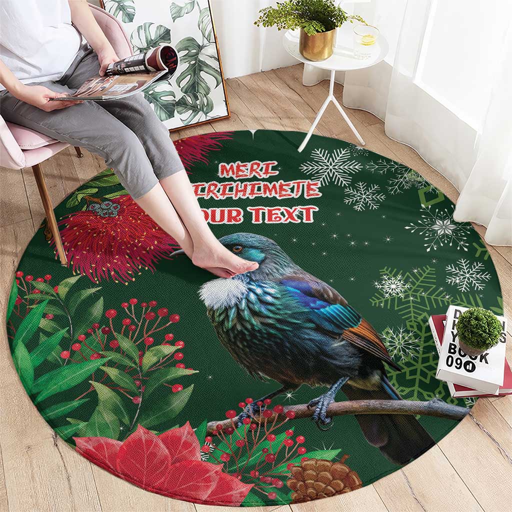 Tui Meri Kirihimete Personalised Round Carpet Pohutukawa Flowers Green Motif - Aussie Hoodie