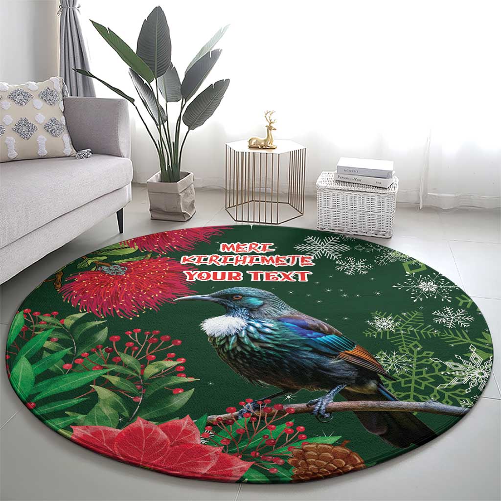 Tui Meri Kirihimete Personalised Round Carpet Pohutukawa Flowers Green Motif - Aussie Hoodie