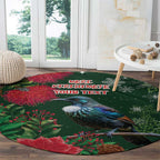 Tui Meri Kirihimete Personalised Round Carpet Pohutukawa Flowers Green Motif - Aussie Hoodie