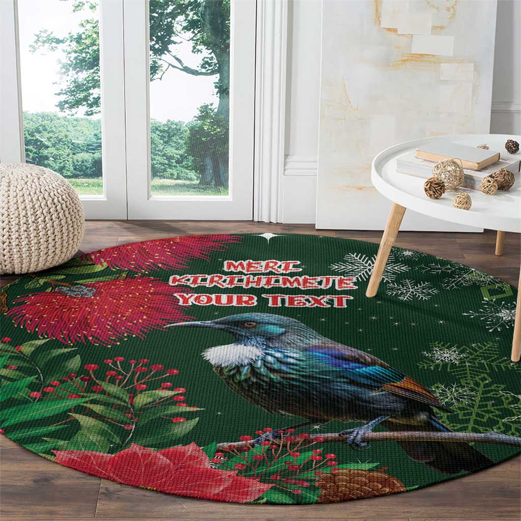 Tui Meri Kirihimete Personalised Round Carpet Pohutukawa Flowers Green Motif - Aussie Hoodie