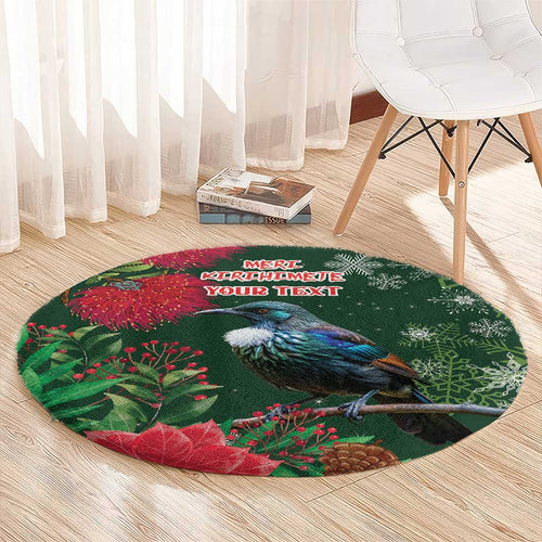 Tui Meri Kirihimete Personalised Round Carpet Pohutukawa Flowers Green Motif - Aussie Hoodie