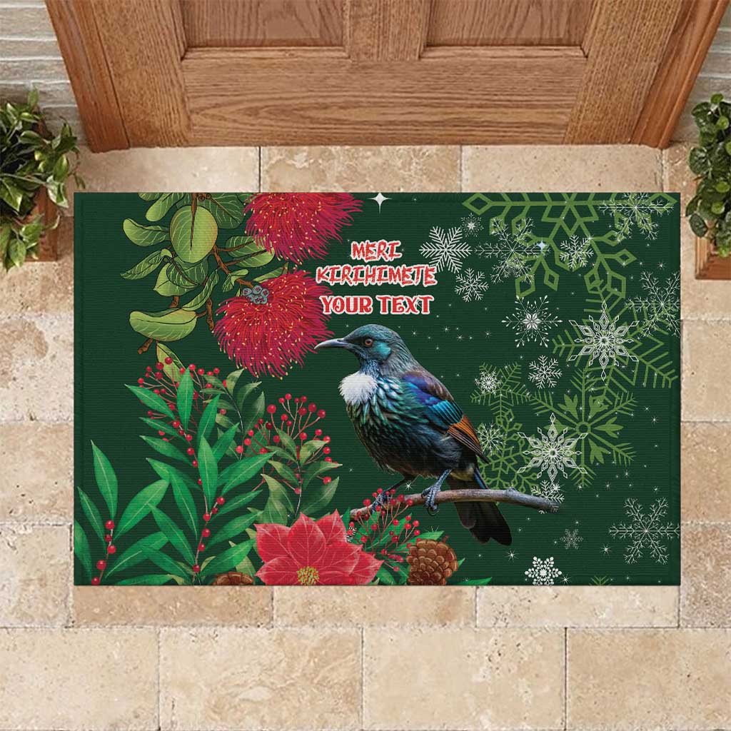 Tui Meri Kirihimete Personalised Rubber Doormat Pohutukawa Flowers Green Motif - Aussie Hoodie