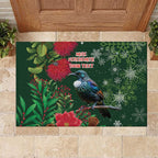 Tui Meri Kirihimete Personalised Rubber Doormat Pohutukawa Flowers Green Motif - Aussie Hoodie