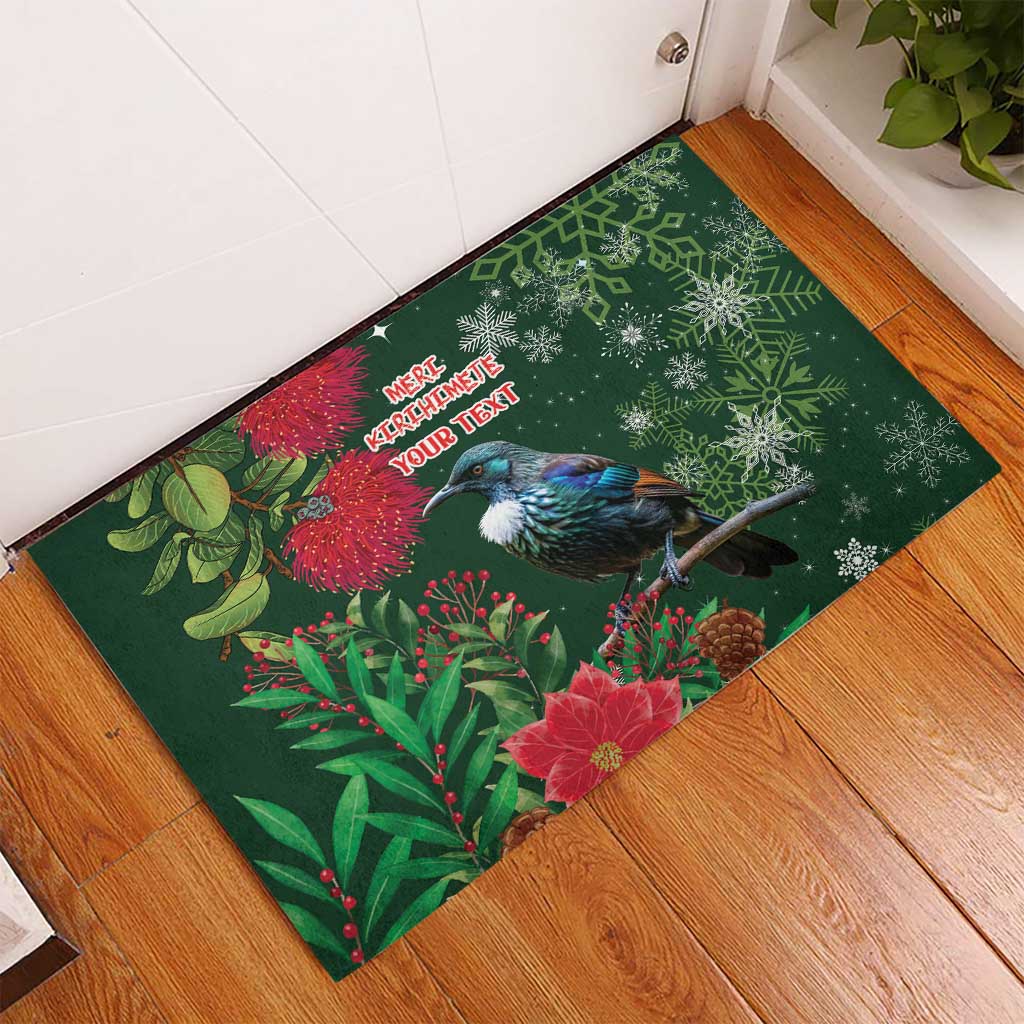 Tui Meri Kirihimete Personalised Rubber Doormat Pohutukawa Flowers Green Motif - Aussie Hoodie