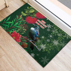 Tui Meri Kirihimete Personalised Rubber Doormat Pohutukawa Flowers Green Motif - Aussie Hoodie