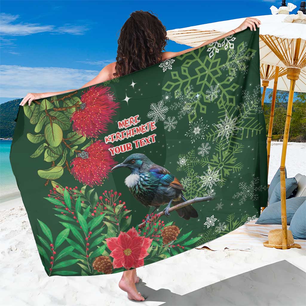 Tui Meri Kirihimete Personalised Sarong Pohutukawa Flowers Green Motif - Aussie Hoodie