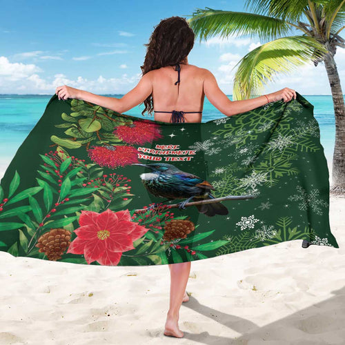 Tui Meri Kirihimete Personalised Sarong Pohutukawa Flowers Green Motif - Aussie Hoodie