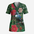 Tui Meri Kirihimete Personalised Scrub Top Pohutukawa Flowers Green Motif - Aussie Hoodie