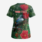 Tui Meri Kirihimete Personalised Scrub Top Pohutukawa Flowers Green Motif - Aussie Hoodie