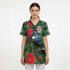 Tui Meri Kirihimete Personalised Scrub Top Pohutukawa Flowers Green Motif - Aussie Hoodie